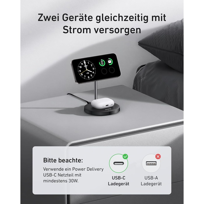 Вт, сумісний із зарядним пристроєм Magsafe, індуктивна зарядна станція 2-в-1, бездротовий зарядний пристрій Qi2 для iPhone 16/15/1