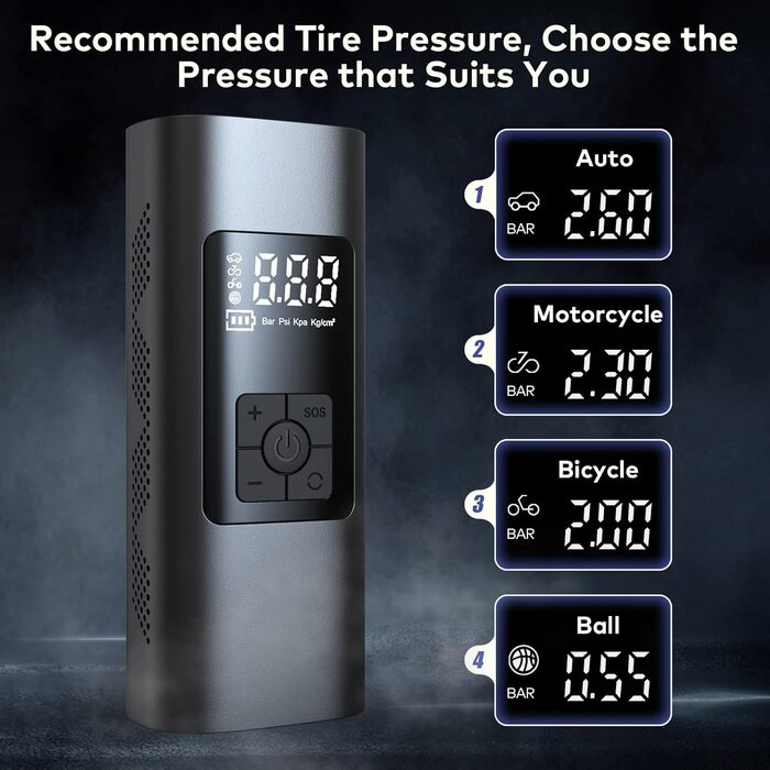 Електричний повітряний насос з акумуляторною батареєю 6000mAh, портативний міні-компресорний велосипедний насос Wistrue 150PSI, з