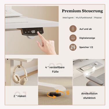 Письмовий стіл Klicelor з регульованою висотою та подвійними шухлядами, електрично регульований по висоті стіл, комп&39ютерний стіл для роботи сидячи та стоячи, ергономічний стіл для роботи стоячи, 100 x 60 см, білий