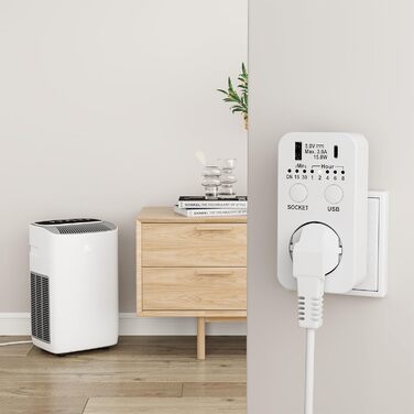 Таймер розетки conecto, розетка зворотного відліку, таймер 230 В, розетка таймера USB і USB-C, розетка програмованого таймера, 2300 Вт, білий