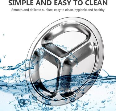 Набір з 3 тарілок з нержавіючої сталі, 24 см, розділені обідні тарілки з 3 секціями, для дітей, дорослих, кемпінгу та контролю порцій