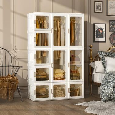 Складана шафа, 104x170x50 см, швидке складання, універсальна шафа з рейкою для одягу та магнітними дверцятами, ідеально підходить для спальні та вітальні, коричнева прозора панель дверей 104x50x170 см