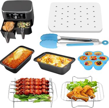 Аксесуари для фритюрниці HOMGEN 6 шт. Аксесуари для фритюрниці Двокамерна фритюрниця Аксесуари для Ninja Foodi AF400EU AF300EU 8-9.5 л Решітка для приготування їжі, папір для випічки тощо