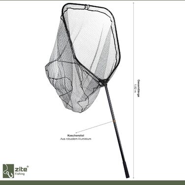 Великий гумовий підсак для човна Zite Fishing/Рибальська сітка Підсак для щуки та судака 70x85x85 см Гумований рибальський підсак, складний з мірною стрічкою - Гумова рибальська сітка для хижаків