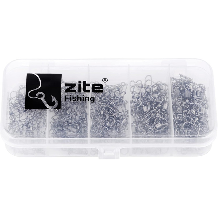 Набір безпечних вертлюгів для риболовлі Zite Fishing 150 PCS - Carabiner Fishing Swivel Assortment 5 Sizes Box Stopper Line