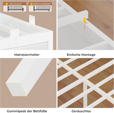 Ліжко AOGLLATI 140x200 з місцем для зберігання, диван-ліжко з вбудованою книжковою полицею та 6 шухлядами, дитяче ліжко зі світлодіодним освітленням та зарядною станцією, гостьове ліжко, кушетка, каркас ліжка з рейковою основою (білий, 140x200 см) 140x200