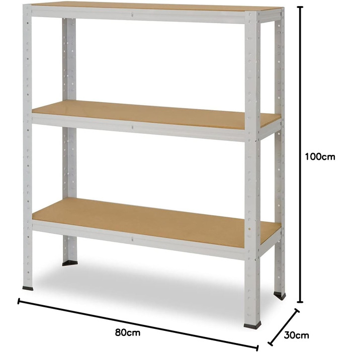 Офічна полиця для зберігання, Міцна офісна полиця, Світло-сірий/Метал, Офічна полиця з 3 полицями/Полиця в підвалі, Полиця для майстерні/Навісний стелаж, Метал, Вантажопідйомність 175 кг/Офічна полиця для файлів, В 100 см / Ш 80 см / Г 30 см, 100x80x30