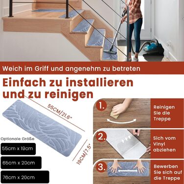 Килимки для сходів, самоклеючі килимки для сходів у приміщенні, 15 шт. , протиковзкі, ріжучі, багаторазові, захищають домашніх тварин, людей похилого віку та дітей (сірі, 55x19 см) 55 см x 19 см сірий