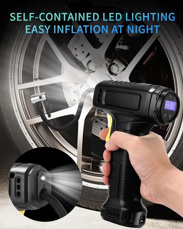 Електричний повітряний насос, автомобільний компресор, 154x73x52 мм, 10.3 бар / 150 PSI, ABS-пластик, сріблясто-сірий/чорний