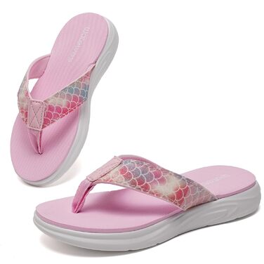 Шльопанці WateLves для дітей, дитячі сандалі-стрінги, дитячі сандалі для басейну на товстій підошві, літні пляжні та басейнні, нековзні сандалі-стрінги, розмір 33 EU, рожеві, з риб&39ячою лускою