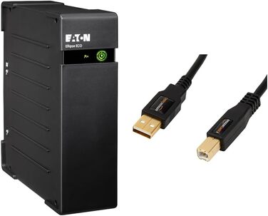 ДБЖ Eaton Ellipse ECO 650 USB DIN - автономне джерело безперебійного живлення (ДБЖ) і основи Storeo, кабель USB 2.0, сумісний з принтером, від типу A до типу B, з позолоченими роз'ємами, 3 м, чорний