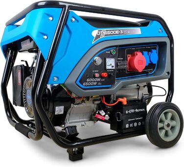 Бензиновий генератор 15 к.с. з електричним стартером Мобільний генератор 400 В 2 x 230 В 6,5 кВт 3-фазний високовольтний генератор 4-тактний бензиновий двигун 420 куб.см Тихий генератор 93 дБ(A)