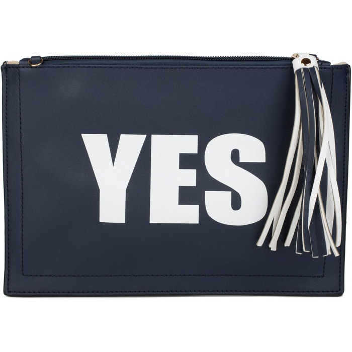 Клатч styleBREAKER з принтами ТАК та НІ, китицею на блискавці, ручкою для носіння на руці та знімним ремінцем, жіночий 02012078, колір Білий/Темно-синій