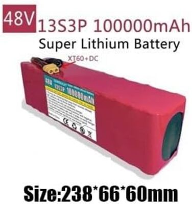Акумулятор для електровелосипеда Pedelec 48V 100AH 13S3P із зарядним пристроєм, водонепроникний ПВХ-акумулятор із вбудованою захисною платою XT60