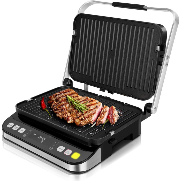 Контактний гриль Taylor Swoden 2000 Вт, бутербродниця на 4 скибочки, двосторонні знімні пластини з антипригарним покриттям, незалежний контроль температури, відкриття на 180, сенсорний світлодіодний екран, знімний піддон для крапель
