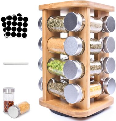 Полиця для спецій Frasheng, карусель спецій, підставка для спецій з натурального дерева, стійка для спецій, карусель спецій з 16 п