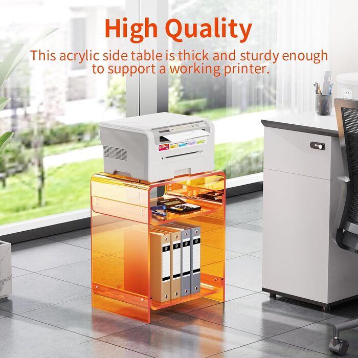 Акриловий журнальний столик, тумбочка біля ліжка, прозорий столик, для спальні-вітальні, 45 x 30 x 58 см (помаранчевий)