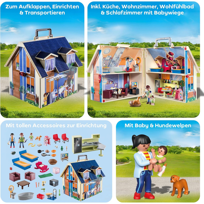 Ляльковий будиночок Іграшка для дітей віком від 4 років Ляльковий будиночок з ручкою, який можна взяти з собою 70985