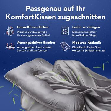 Наволочка з бамбука, яку можна прати Наволочка для подушок для сну на боці, комфортних подушок для дорослих, подушок для годування та подушок для сну на боці для вагітних Дихаюча наволочка Сірий бамбук - Сірий