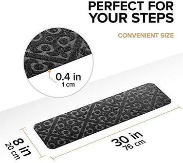 Килимові сходинки, нековзні, гумові, для використання всередині та зовні приміщень, нековзні, 20,3 x 76,2 см, сірі, 13 шт.