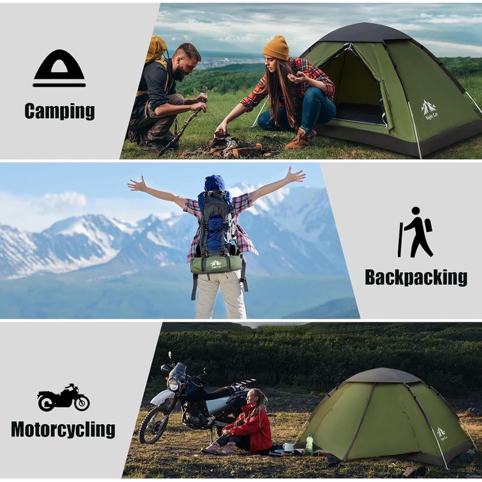 Намет кемпінговий прямокутний 1-місний Night Cat Quick Tent – 4-сезонний, водостійкість 3000 мм, легкий, темно-зелений