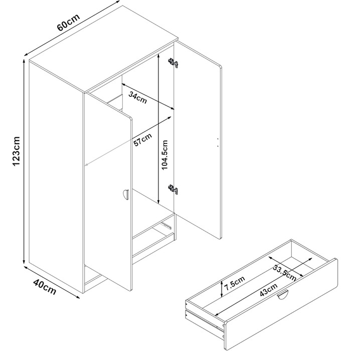 Дитяча шафа Sandnes з 2 дверима та 1 шухлядою, штанга для одягу, дитяча кімната, 123 x 60 x 40 см, рожевий/білий
