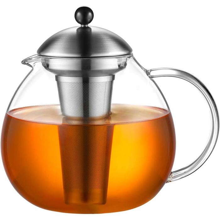 Срібний чайник Glastal Glass 2000 мл з ситечком для чаю з нержавіючої сталі 18/8 Боросилікатний скляний чайник на плиті Скляний ча