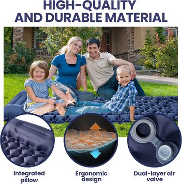 Надувний килимок для сну, товщиною 8 см, надлегкий килимок для сну з подушкою та ножним насосом, 198 * 68 см, портативний компактний кемпінговий матрац, кемпінговий надувний матрац для походів, активного відпочинку, подорожей