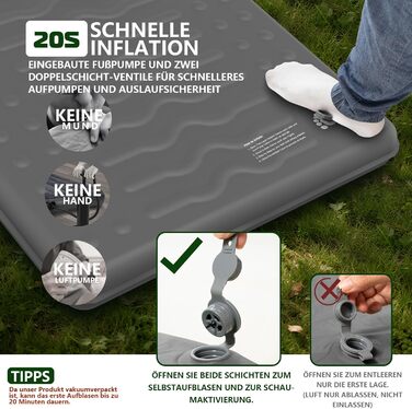 Килимок для сну HiiPeak R-value 9.5 надзвичайно теплий кемпінговий матрац з подушкою, ізольований пінопластовий надувний матрац для зими та літа, зручний килимок для сну для кемпінгу, активного відпочинку на свіжому повітрі, походів та наметів, сірий