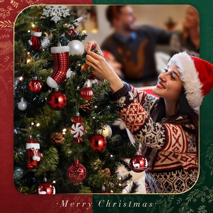 Набір із 128 предметів високоякісних червоно-білих пластикових різдвяних кульок із зірочкою-верхівкою SOLEDI