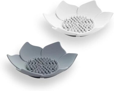 Каучукова мильниця з 2 частин зі зливом, мильниця для кухні, мильниця для душу, мильниця з пелюсткою (біла та сіра)