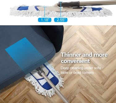 Швабра для підлоги Eyliden з 2 чохлами з мікрофібри, заміна швабри одним дотиком з телескопічною ручкою для миття підлоги, плоска