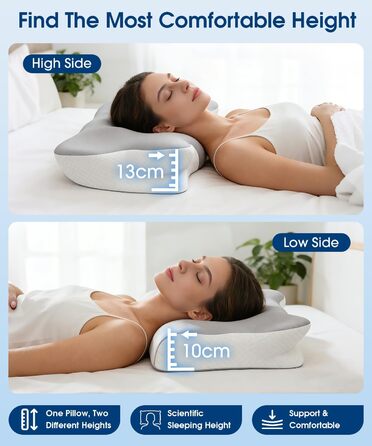 Ортопедична подушка для шиї метелик з піни з ефектом пам&39яті, ергономічна подушка з 2 охолоджувальними чохлами, що можна прати, для полегшення болю в шиї для тих, хто спить на боці, спині та животі, 2 рівні висоти