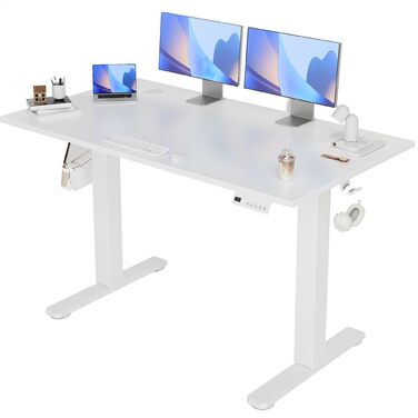 Стіл Claiks з регульованою висотою 120x60 см, стіл з електричним регулюванням висоти, стіл для роботи сидячи/стоячи з 2 гачками та 3 функціями пам&39яті, регульований комп&39ютерний стіл для роботи стоячи, стіл для роботи стоячи, білий 120 x 60 см