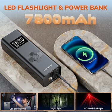 Електричний повітряний насос Morpilot, міні портативний компресор 7800mAh, велосипедний насос електричний з цифровим дисплеєм і ав