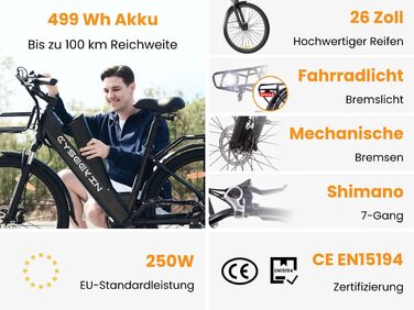 Чоловічий електровелосипед S10 26 дюймів, електричний велосипед для дорослих з двигуном 250 Вт, акумулятором 48 В 499,2 Втгод, 4,4-дюймовим РК-дисплеєм, електровелосипед з амортизаційною вилкою, до 100 км, 25 км/год, Pedelec для жінок, міські поїздки, чор