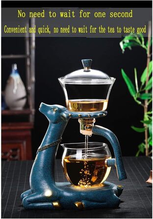 Набір скляних чайників RORA з напівавтоматичним обертанням та ситечком для чаю, Лінивий Кунг-Фу, (Олень) Синій