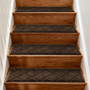 Килимки для сходів JOENIE, нековзні, для приміщень, 76,2 x 20,3 см, доріжки для дерев&39яних сходів, окантовка, килимки для сходів для дітей та собак, 100 поліестер, основа TPR (коричневі, 12 шт. ) коричневі 12 шт.