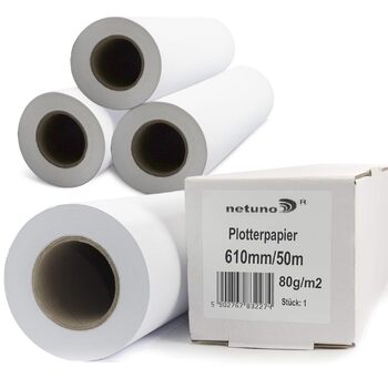 Рулони плотерного паперу, білого, 80 г, 610 мм x 50 м, 50 мм, 2-дюймовий сердечник, матові рулони для малювання, стандартний струменевий рулон для широкоформатних принтерів, копіювальних апаратів, креслень, технічних креслень, інженерного паперу, CAD, 610