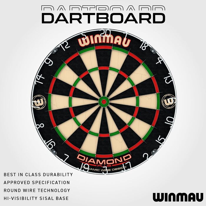 Набір захисних рамок для мішні для дартсу WINMAU Diamond Plus Steel - Професійні аксесуари для дартсу - Включає мішень для дартсу Diamond Plus, рамку для дартсу, 2 набори прецизійних сталевих дартсу та багато іншого