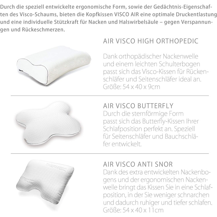 Подушка для сну на боці sei Design VISCO, ортопедична подушка для підтримки шиї Терморегулюючий чохол В&39язкоеластична подушка з піни з ефектом пам&39яті Подушка для шиї Подушка з піни з ефектом пам&39яті 54x40x11/9 см висока ортопедична