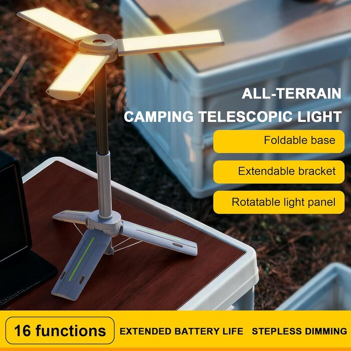 Ліхтар для кемпінгу з 2 шт., регульованою підставкою-штативом, телескопічним ліхтарем з акумулятором ємністю 8000 мАг, портативним ліхтариком для використання у відключення електроенергії, кемпінгу, походів, риболовлі, подорожей та надзвичайних ситуацій (