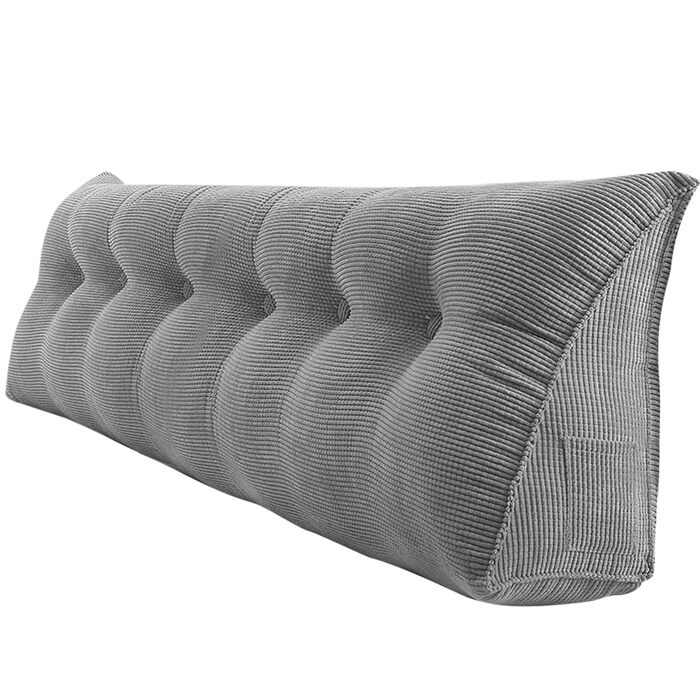 Подушка для спини OHMG 120/140/160/180/200 см, підходить для ліжка та дивана, поперекова подушка, подушка для читання, подушка зі знімним ремінцем для шиї та чохлом, який можна прати, практична бічна кишеня (сіра, 180)
