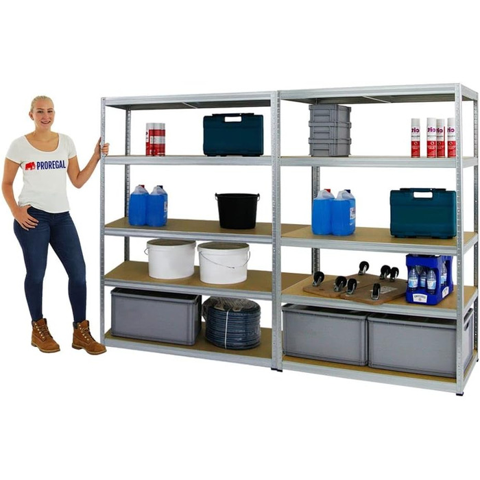 Комплект із 2 надміцних стелажів Big Elephant 180x120x60см з 5 полицями, вантажопідйомність полиць 250 кг, оцинкований, 2 шт. 180x120x60см, оцинкований