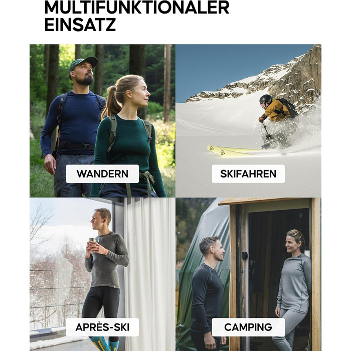 Термобілизна DANISH ENDURANCE з мериносової вовни для чоловіків, преміальна лижна білизна, комплект функціональної білизни, тепла та дихаюча, чоловіча мериносова білизна 3XL чорного кольору