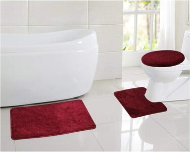 Комплект килимків для ванної ELEOPTION, 3 предмети, килимок для ванної, що миється, нековзний килимок для ванної, килимок для туалету, м&39які абсорбуючі килимки для ванної та килимок для туалету, килимок для душу (бордовий)