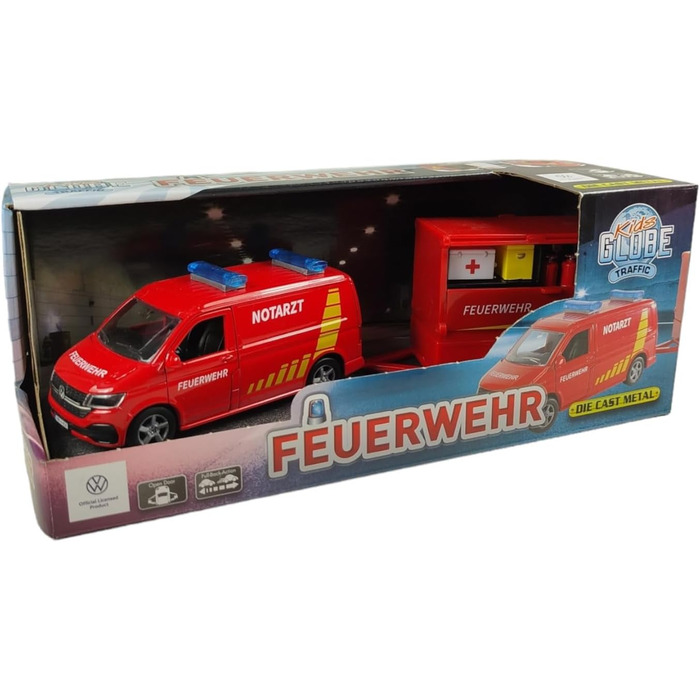 Пожежна машина з причепом DE Die Cast Pull Back 27,5 см, іграшка для дітей, 520321