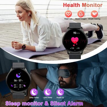 Розумний годинник для чоловіків та жінок з функцією телефону наручний годинник з Bluetooth-дзвінками, водонепроникний фітнес-трекер, розумний годинник з пульсометром, монітором сну, крокоміром, спортивний годинник для Android та iOS, чорний
