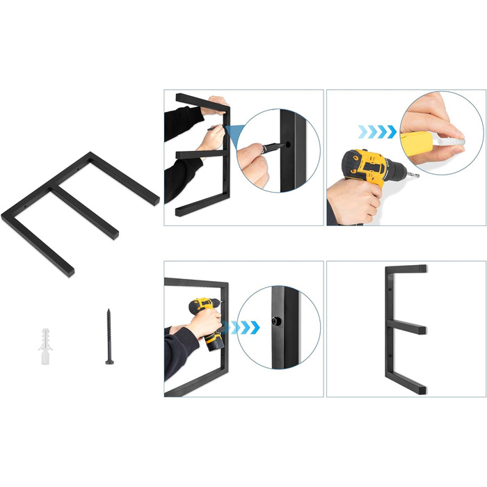 Рівнева дерев&39яна стійка для зберігання AKOZLIN, настінна дерев&39яна трубчаста стійка, дерев&39яна стійка-органайзер, міцні металеві та дерев&39яні полиці для використання в приміщенні та на вулиці, чорна (упаковка з 4 шт. ), 3-