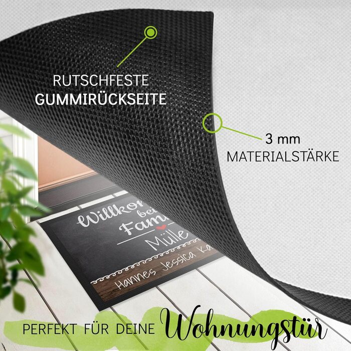 Персоналізований килимок для дверей &quotКоролівський&quot з іменем та власним текстом - Ласкаво просимо до родини - Подарунки на новосілля Нековзний, 60x40 см з гумовим краєм